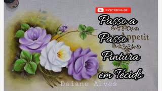 Pintura Em Tecido Rosas Lilás E Branca Daiane Alves 