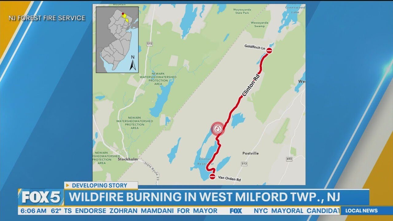 Wildfire burning in West Mildford Township in NJ