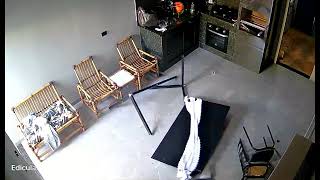 Kids Knock Over Table and Chairs While Playing Football