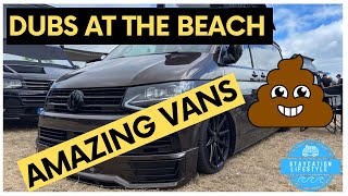 Dubs at the Beach  VW Show  Loads of Transporter Vans Campers  Low ride big wheels and much more