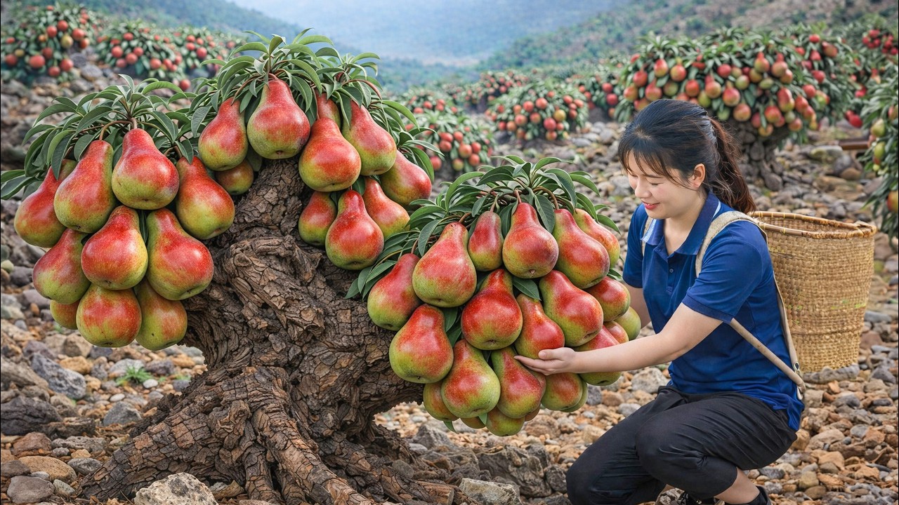 Harvesting Giant Rare Blush Pears To Sell | Rocky Hillside Orchard Produces Ultra-Valuable Pears
