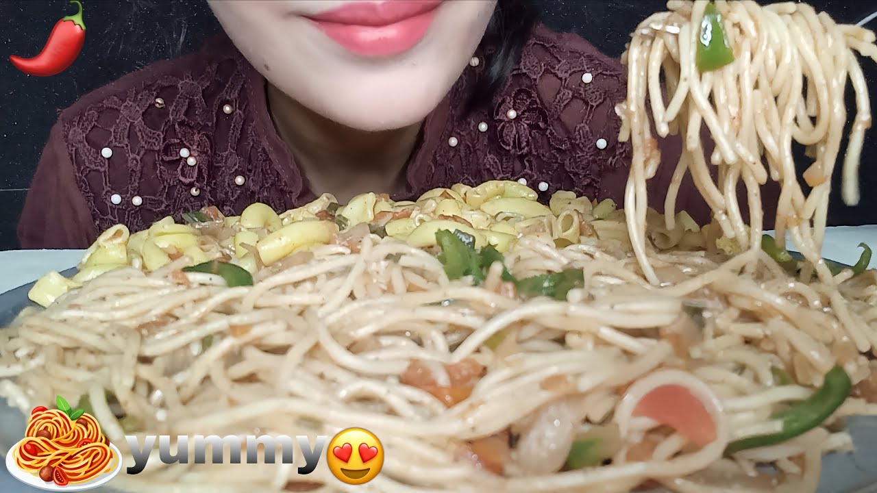 ASMR EATING|Spicy macaroni 😋 spaghetti 🍝|MUKBANG|big bit
