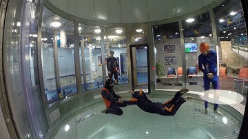 Ivan and Henry indoor sky diving in Basingstoke wind tunnel before passing their aff course.