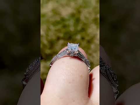 Princess Lab Grown Diamond Scalloped Engagement Ring with Milgrain ring video