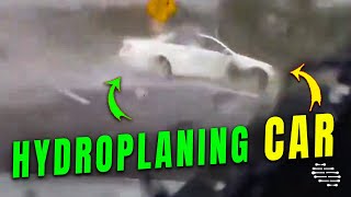Car Hit the Brakes While Hydroplaning and Goes off Road