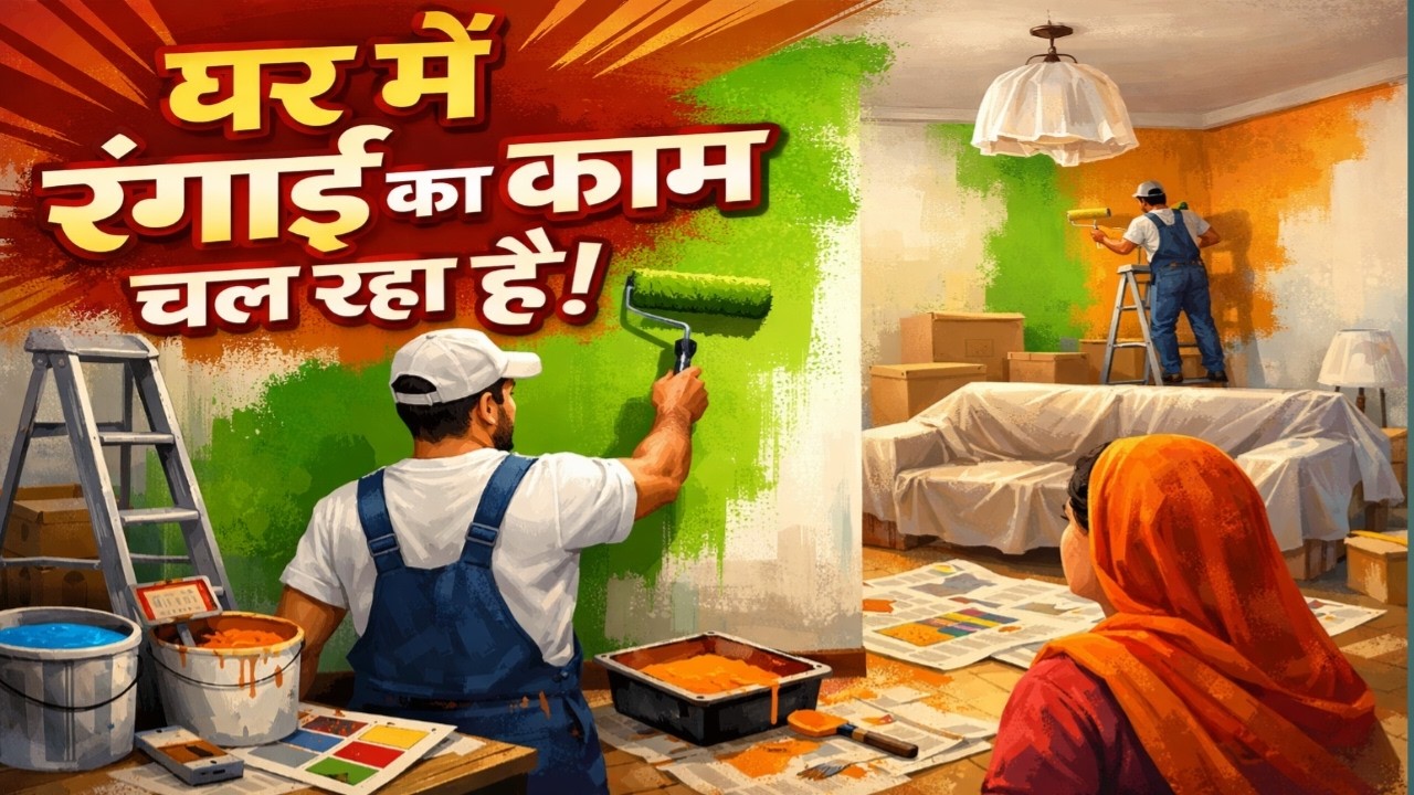 Ghar Me Colour Ka Kaam Chal Raha Hai | Full Painting Process | Gaon Vlog