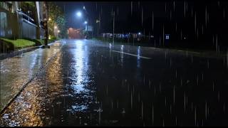 Light Rain Drizzle on Empty Street at Midnight | No Thunder, Pure Rain White Noise