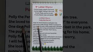 'P' Letter Rhyme and Moral Story for Kids | P for Parro | Alphabate  English Reading with fun |