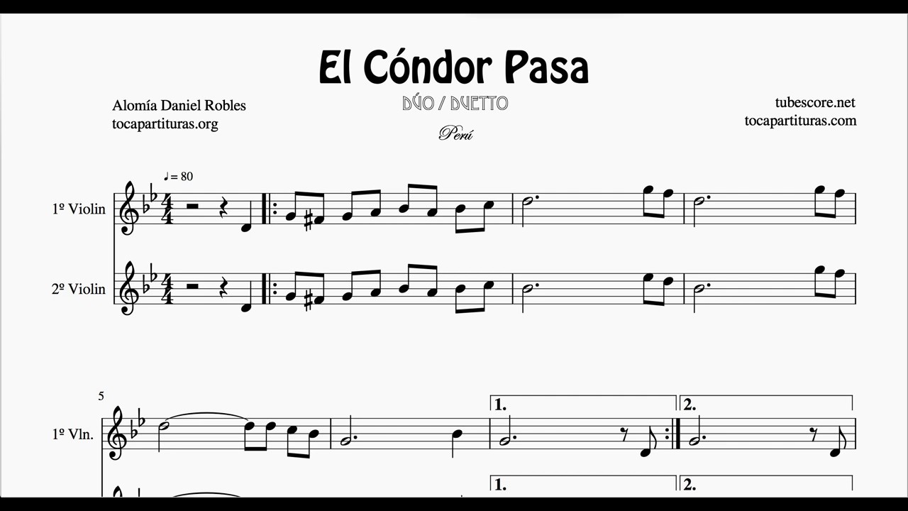 El Cóndor Pasa Partitura Dúo de 1º y 2º Violín - YouTube