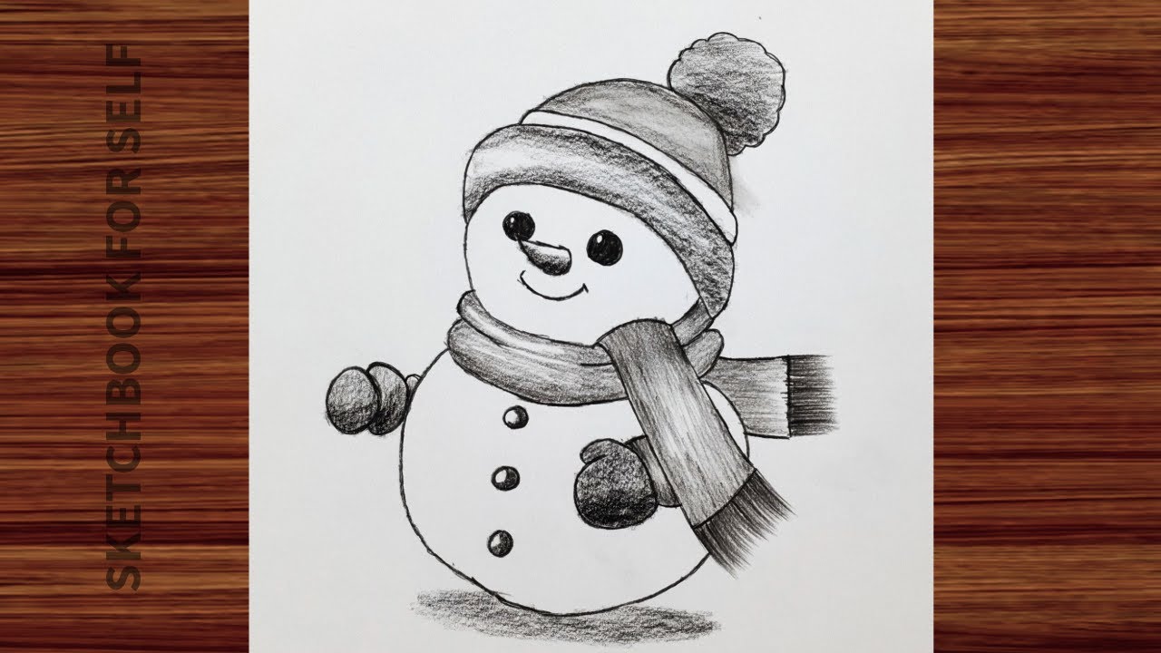 Drawing tutorial - How to draw an easy snowman step-by-step for beginners.