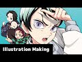 【イラストメイキング】愈史郎エンドカード【鬼滅】