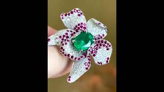 Luxury 3ct Natural Emerald Ring with Ruby & Diamonds, Vintage Design, Visit Our Website for More Profile