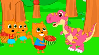 Cats Family in English  Dinosaur Vegetarian Cartoon for Kids