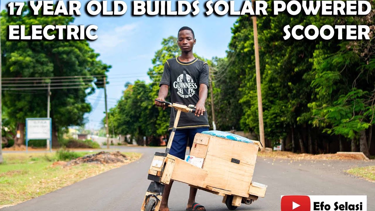 17 years old from Ghana makes SOLAR POWERED ELECTRIC MOTOR BIKE.Wooden