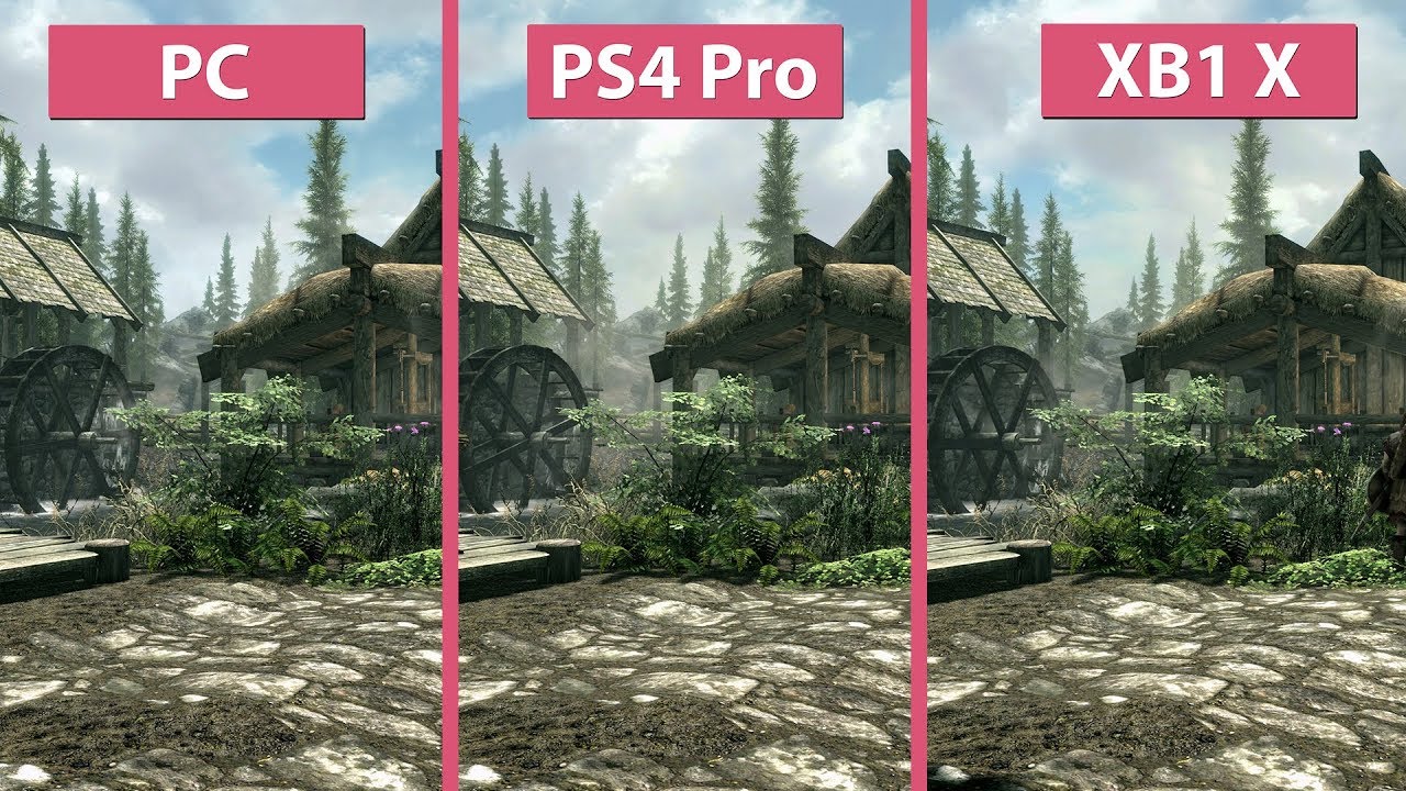 4K] TESV Skyrim – PC vs. PS4 Pro vs. Xbox One X Frame Rate Test