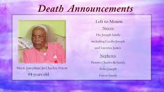 Death Announcement Marie Joseph Jan 22, 2019