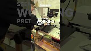 Nothing beats a satisfied client enjoying our Hinge Boring Machine 🔧  #woodworking #wood
