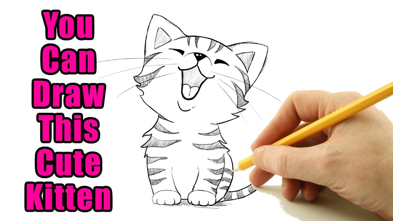 How to Draw a Cute Kitten Outline Drawing: Easy Kittens Step by Step ...