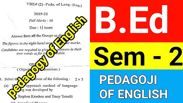 #pedagogy of english b.ed 2nd semester question paper #vbu b.ed sem 2 previous year question paper