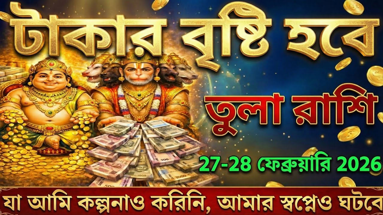 তুলা রাশি,২৭-২৮ ফেব্রুয়ারী, ২০২৬ টাকার বৃষ্টি হবে যা আমি কল্পনাও করিনি, আমার স্বপ্নেও ঘটবে।