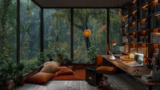Glasshouse Study Room with Forest View: Thunder And Rain On Window Sounds for Sleeping, Relaxing