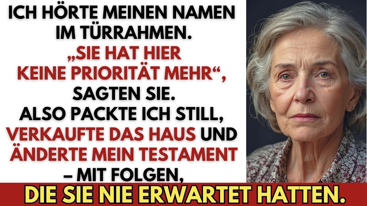 Ich stand im Flur mit einer Einkaufstüte in der Hand, als ich meine Schwiegertochter zu meinem Sohn sagen hörte: „Sie ist keine Priorität mehr. Wir können unser Leben nicht ewig nach ihr...