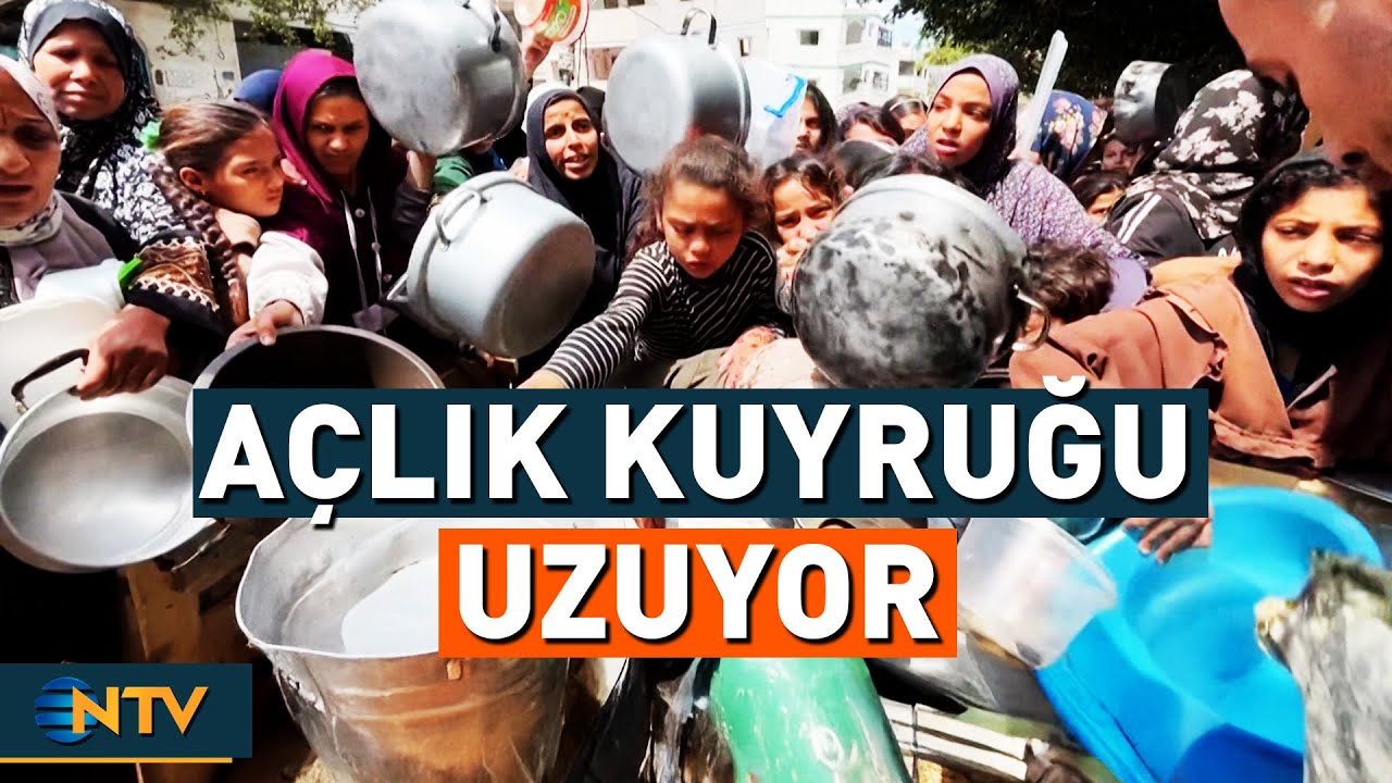 Gazze'de İnsanlık Dramı Yürek Sızlatıyor! Bir Kap Yemek İçin Saatler Süren Bekleyiş | NTV