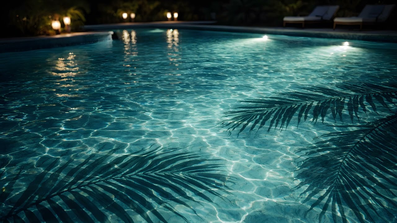 4K NIGHT POOL TV Background - Luxury Villa Water - 1 Hour Summer Night / TV Frame