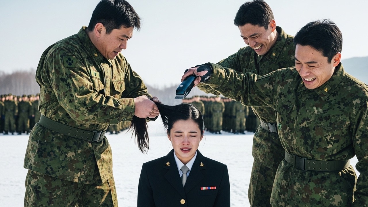 エリート女性幹部 - 全隊員の前で丸刈りの屈辱 - 彼女の正体を知った上官の哀れな末路