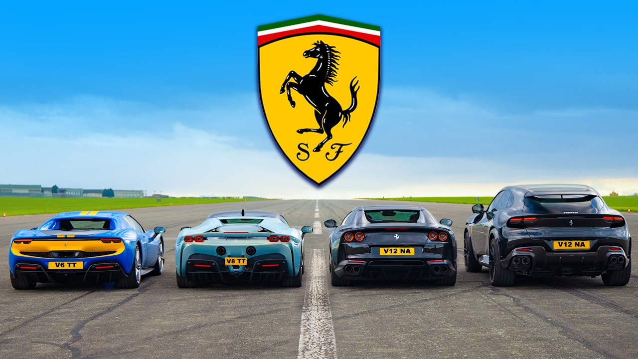 Ferrari Purosangue v 812 v SF90 v 296 GTB: DRAG RACE