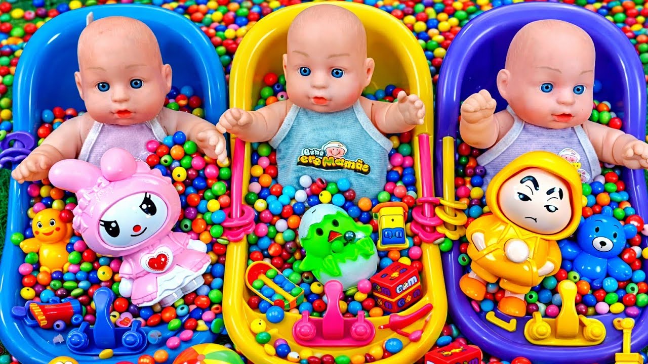 Satisfying with Full of 3 Rainbow BathTubs Candy with M&M's & Magic Slime Cutting Video