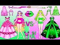 Vestir Muñecas De Papel -  Barbie Rosa Y Barbie Verde Decoran El Disfraz Rainbow Friend Makeover