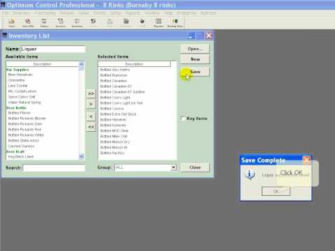 inventory lists for Version 4 Optimum Control