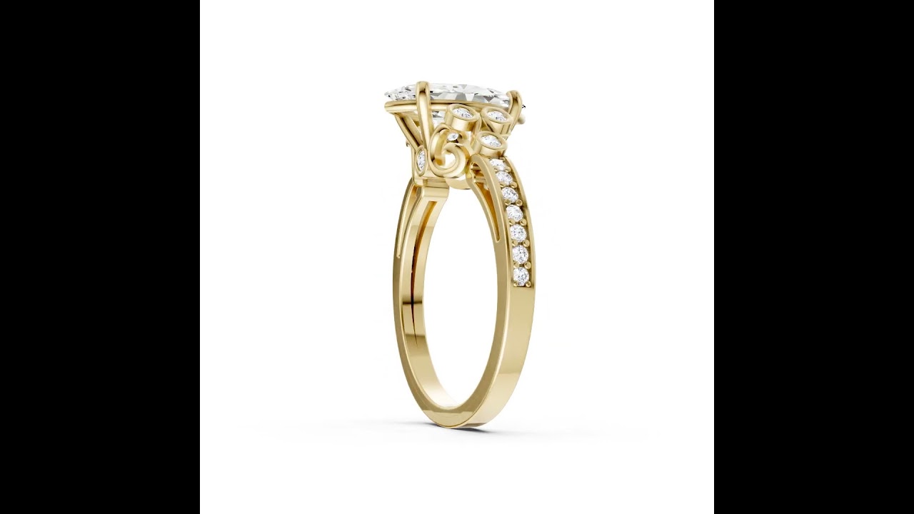 Marquise Cut Diamond With Bezel Cluster & Scroll Gallery Ring