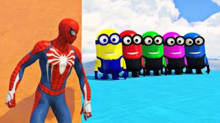 GTA 5 Crazy Ragdolls | Spiderman by Quad Bike On Rainbow Spider Bridge (Spiderman Fails Shark Jumps)