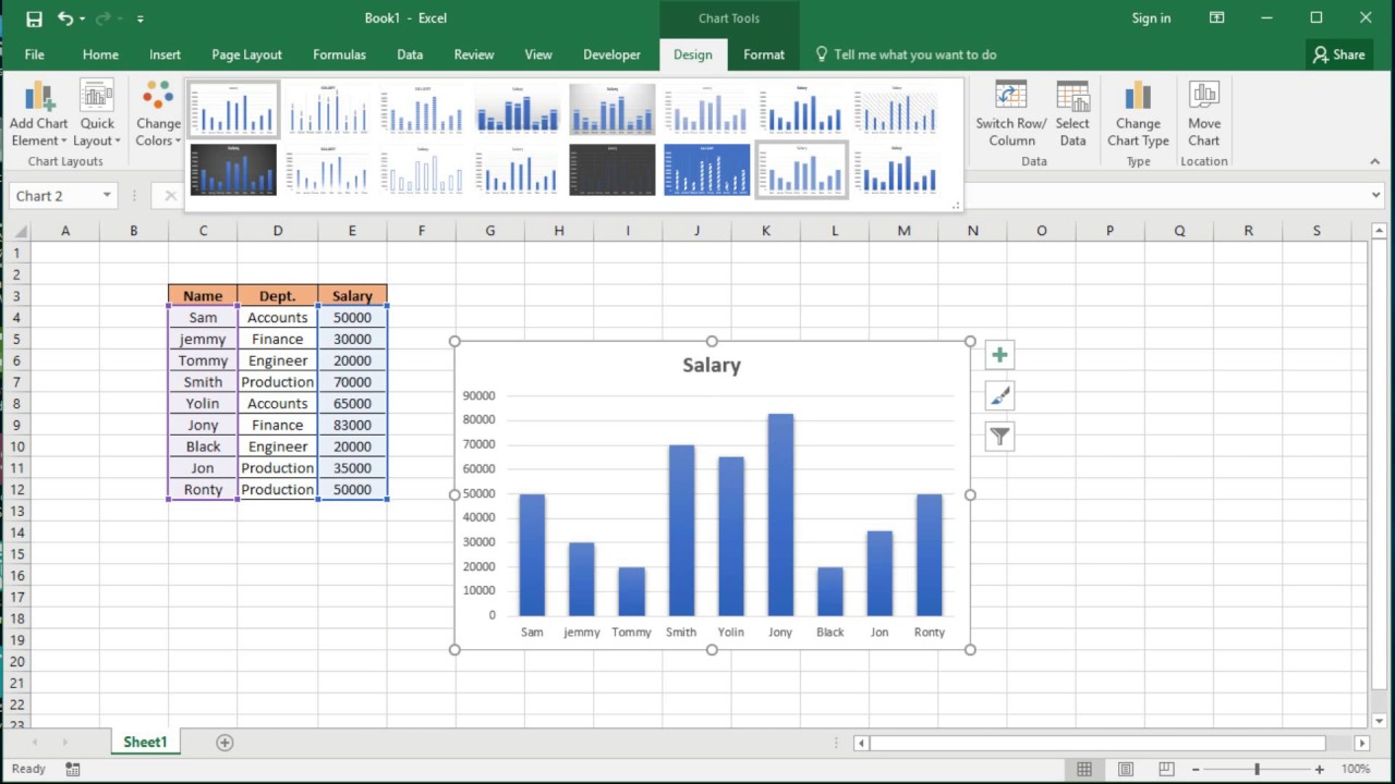 how-to-create-graphs-or-charts-in-excel-2016-youtube