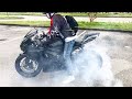His first ever burnout.. On his new GSXR 600!