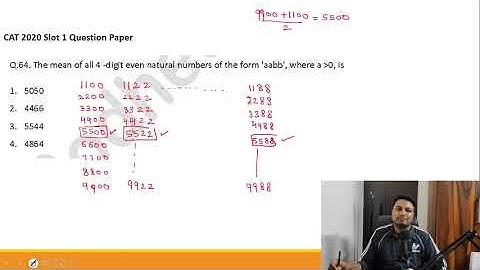 CAT 2020 slot 1 Question 64|| the mean of all 4-digit even natural numbers of the form aabb#cat