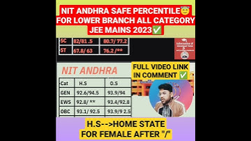 Nit Andhra safe percentile for lower branch 🔴😇 #jee #jeemains #percentile #shorts #nit #cutoff #yt