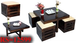 New Model Sheesham Wood Center Coffee Table With 4 Stool For Living Room Walnut Finish 12,599