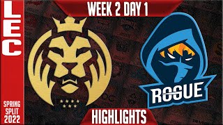 MAD vs RGE Highlights | LEC Spring 2022 W2D1 | MAD Lions vs Rogue
