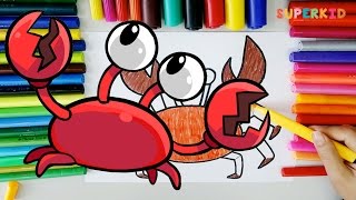 Crab coloring pages printable - Learning colors for Funny Kids and Children