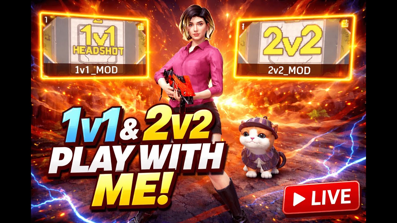 FREE FIRE LIVE 🔴 1v1 & 2v2 Craftland | Play With Me | Custom Room ...
