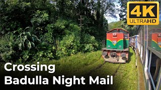 4K UHD - Denuwara Menike Crossing Badulla Night Mail at Hali Ela in Sri Lanka