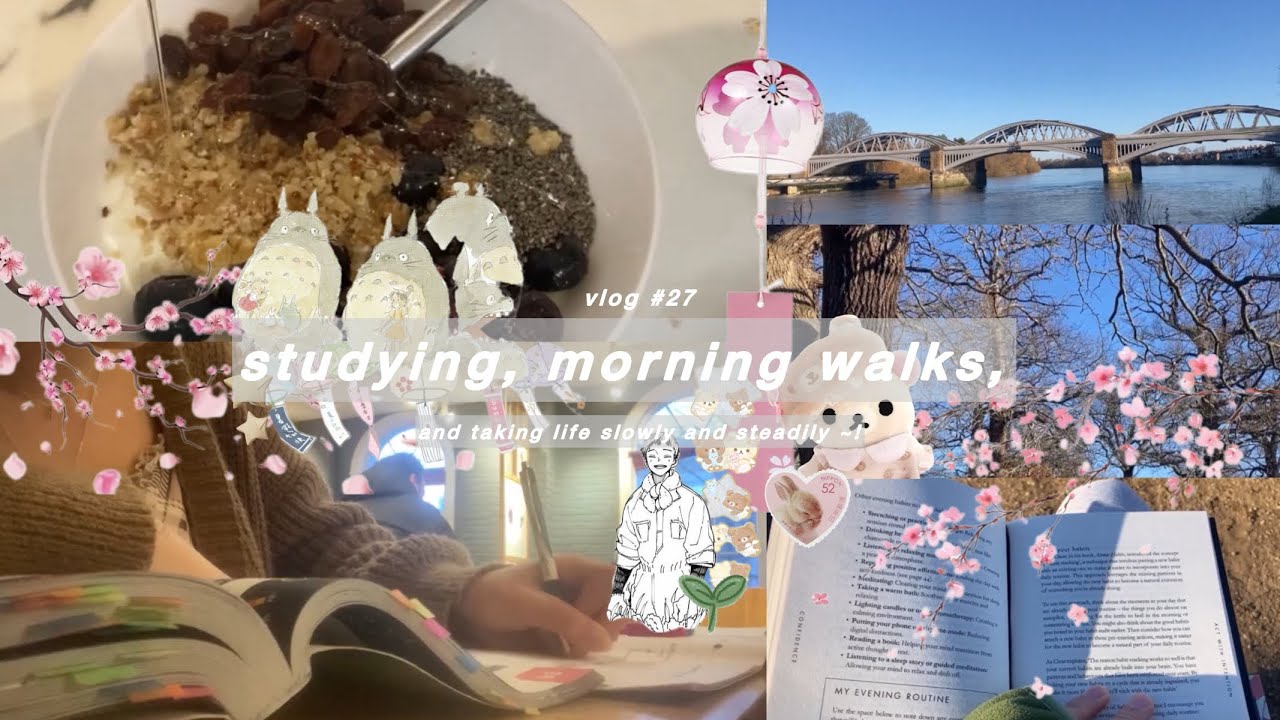 aesthetic day in the life ~ ! 🌸| study with me, morning walks, reading 🧘‍♀️🍵🍀🏐🧧