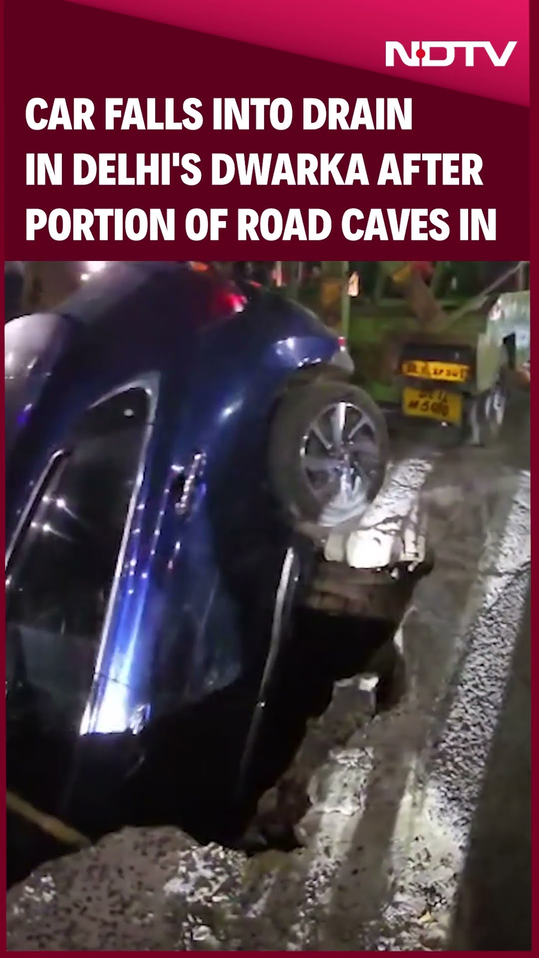 Video: Car Falls Into Drain In Delhi's Dwarka After Portion Of Road Caves In