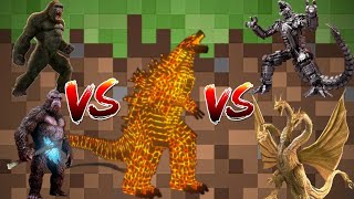 Godzilla vs Kong vs Ghidorah vs mecha Godzilla fight in Minecraft #minecraft