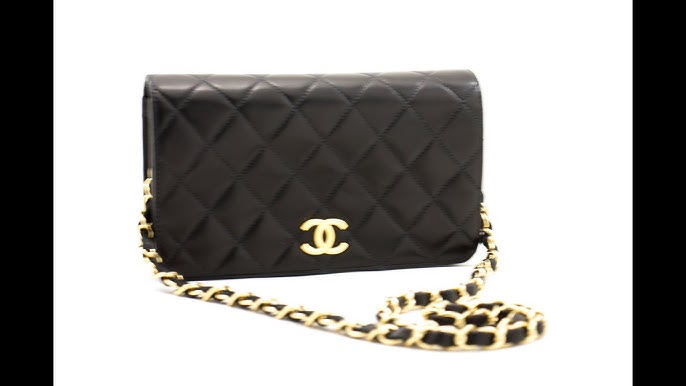 CHANEL Full Flap Chain Shoulder Bag Clutch Black Quilted Lambskin