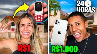 24 HORAS COM O CELULAR DE R$ 1, R$100 E R$ 1.000 !!