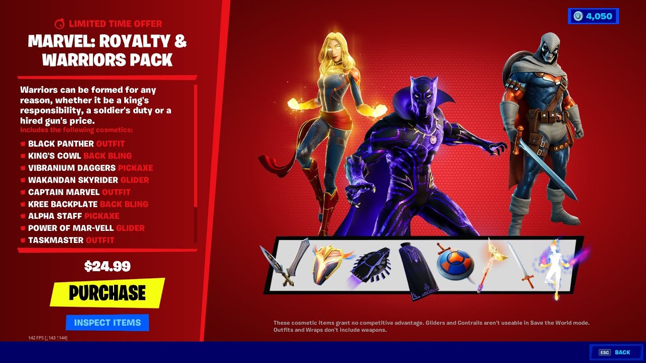 *NEW*Fortnite Marvel Royalty & Warriors Pack(Black Panther Skin,Captain ...